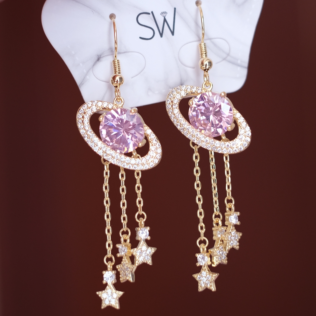 Exquisite Saturn Long White Stone Earrings - Image 2