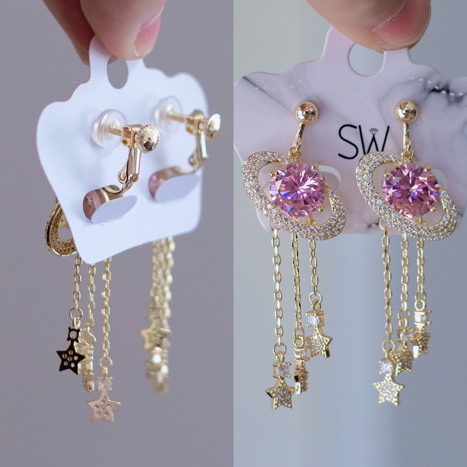 Exquisite Saturn Long White Stone Earrings - Image 3