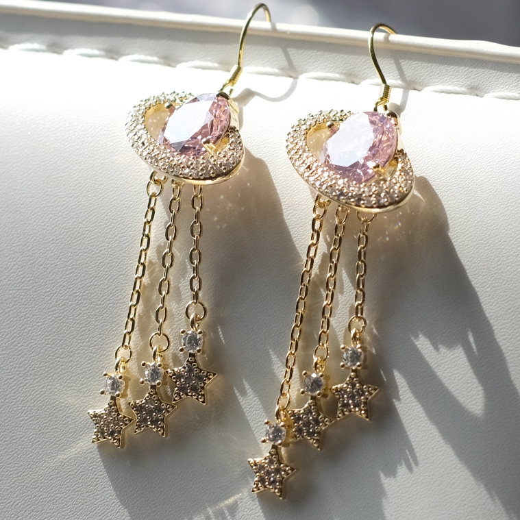 Exquisite Saturn Long White Stone Earrings - Image 4